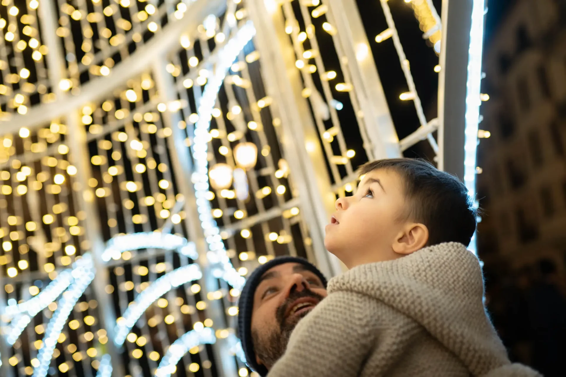 Un niño mira las luces en el interior del árbol de Navidad. Foto Emilio Fraile.